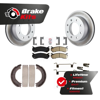 Rear Disc Coated Rotors Ceramic Pads Parking Brake Shoes And Hardware Kit For