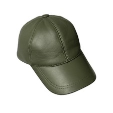 Military Green Genuine Leather Baseball Cap Adjustable Unisex Casual Vintage Hat