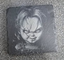 Chucky Child&rsquo;s Play Engraved Slate Coaster Square Black/Grey 1 Pack