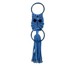 Vintage Handmade Macrame  Blue Owl Towel Holder 21  Retro 1970  s MCM