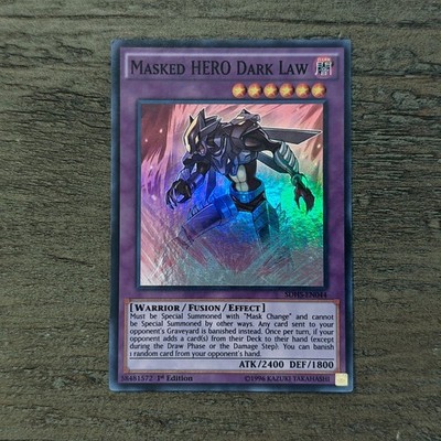 Yugioh Masked HERO Dark Law SDHS-EN044 Super Rare 1st Ed EX Trading Card