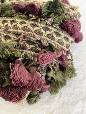 Tassel Fringe Trim in Burgundy and Green With Woven Gimp Header