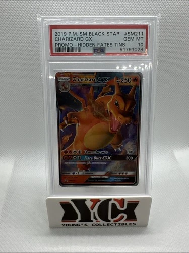 2019 POKEMON SM BLACK STAR PROMO HIDDEN FATES TINS #SM211 CHARIZARD GX PSA 10