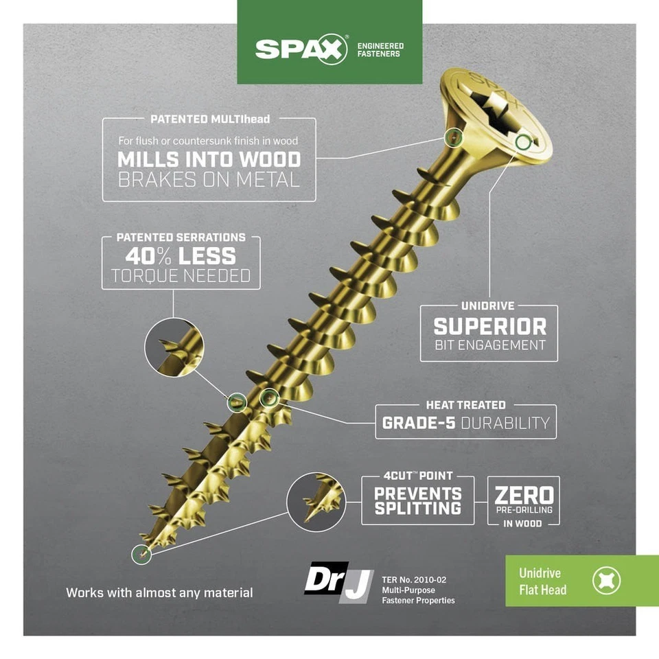 SPAX #8 x 1-1/2" Combo Drive Amarillo Zinc Cabeza Plana Madera Tornillo LOTE DE 3 CAJAS Foto 2 de 4