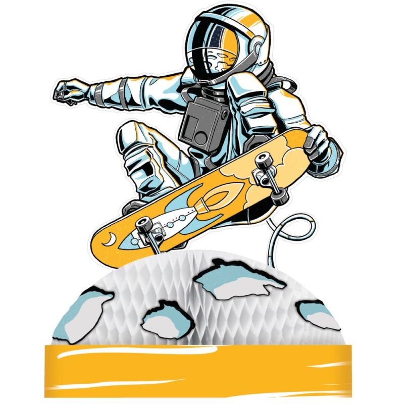 Space Skateboarder Honeycomb Centerpiece 11.75" x 9" Paper Space Decoration