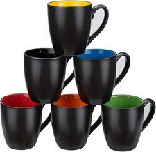 Set of 6 Coffee Mugs 16 Ounces Matte Black Porcelain Mug Set Large-Sized Ceramic