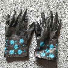 PIA ROSSINI leather gloves black with turquoise spots  Size L but I think more M