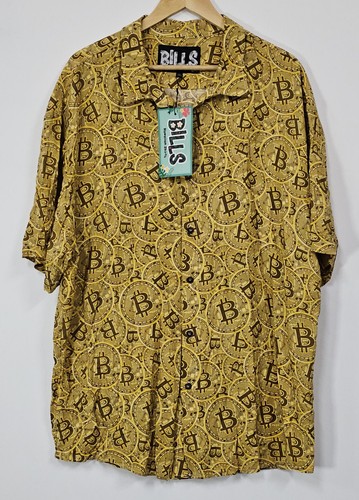 Bills Hawaiian Shirt Bitcoin Mens Size 3XL Collared Button Up BNWT Uncle Bill's - Picture 1 of 7