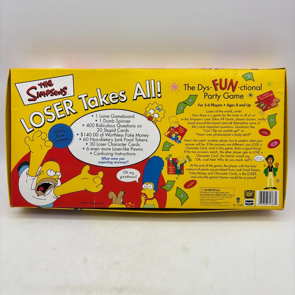 The Simpsons Loser Takes All Party Game COMPLETO RoseArt 2001 Homer Bart Marge - Imagem 2 de 4