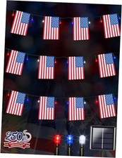 4th of July Decorations, Solar American Flag Lights 1 Pack Red-Blue-White Flag