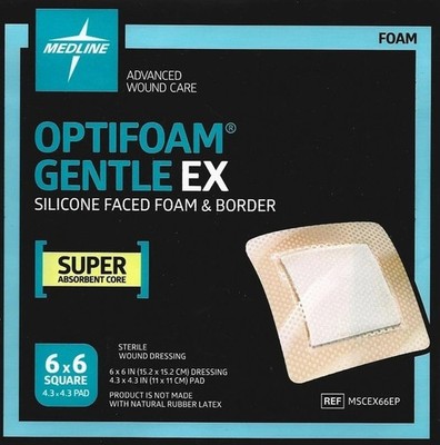 (10) Medline 6''x6'' Optifoam Gentle EX Foam Dressings ~ IMSCEX66EP