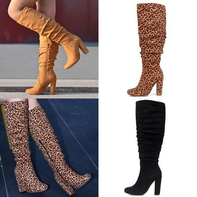 Lässige kniehohe Damenstiefel mit klobigem Absatz, spitz zulaufend Herbst Winter Langstiefel