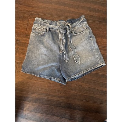 Joe's Jeans Paperbag Waist Denim Shorts Medium Wash Blue Size 28 Tie Belt