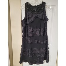 SL Fashions Womens Y2K Black Tiered Ruffle Beads Neckline Cocktail Dress Size 14