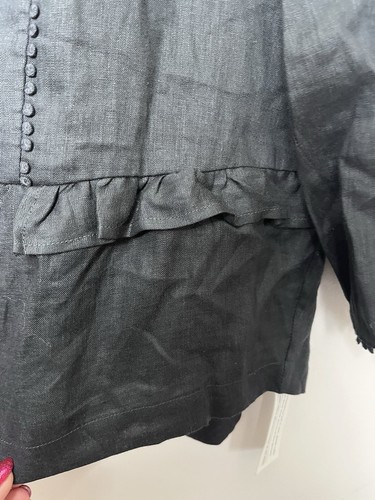 WRAP London Black Slate Embroidered 100% Linen Top Size UK 18 New RRP £139 - Picture 4 of 6