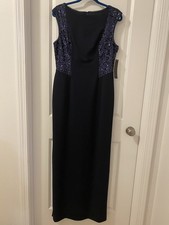 Aidan Mattox Navy Blue Zip-up Long Dress with Side Slit Size 12 Formal