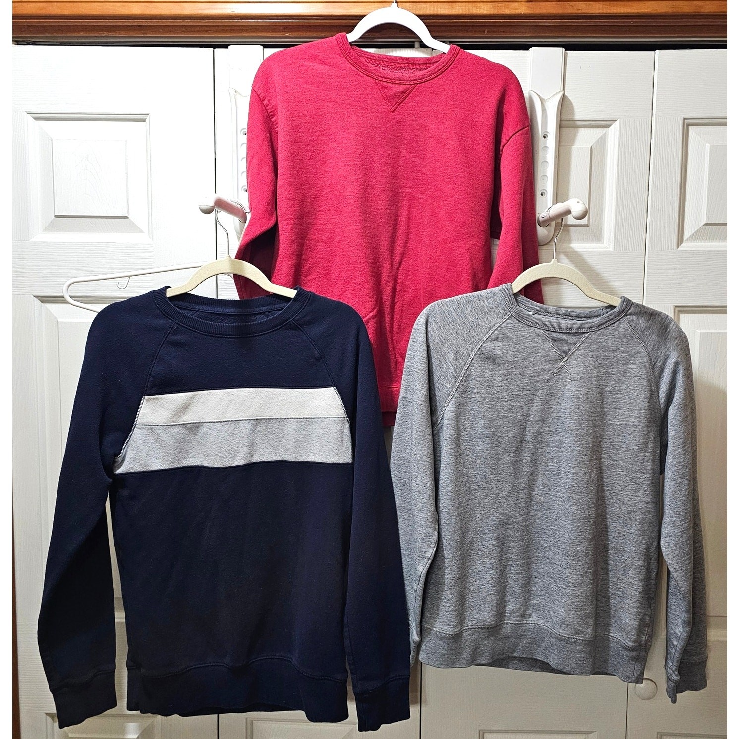 3 Sweatshirts Size Small Solid Red Blue Striped S… - image 1
