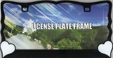 White Hearts On Black License Plate Frame White Hearts On Black License Plate Frame