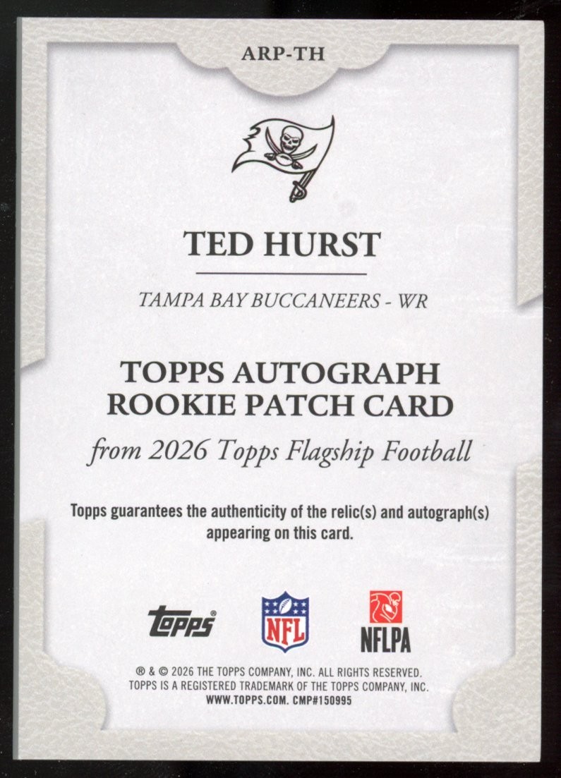 2026 Topps Flagship Ted Hurst RPA Rookie Patch Auto /25 Buccaneers RC view 2