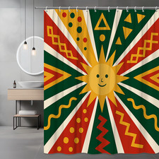 Colorful Sun and Shapes Shower Curtain - Fun Design for Kids Bathroom