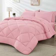 Comforter Set - 5-Piece All Season Bed in a Bag Ultra Soft Bedding Twin Pink