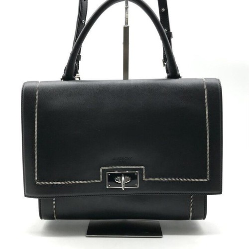 GIVENCHY Turnlock 2-Way Hand/Shoulder Bag, Leather, Black Used
