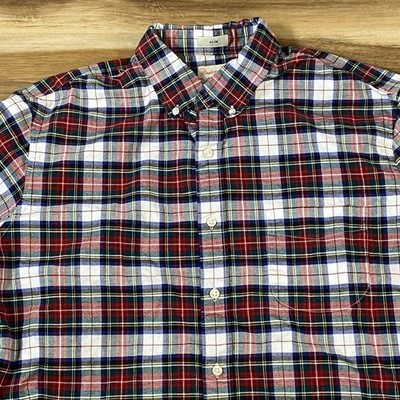 J.Crew Broken-In Oxford Shirt Mens Large Slim Plaid Button Down Red White Blue
