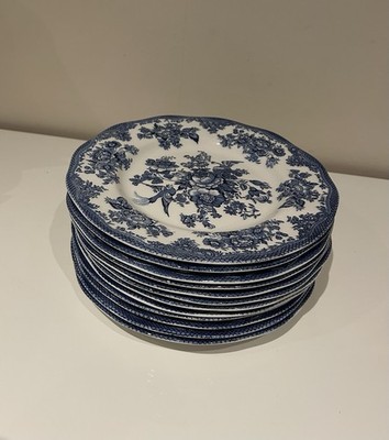 12 schöne blaue Speiseteller Dutzend asiatische Fasane Einhorn Henoch Wedgwood