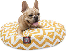 Yellow Chevron Small round Indoor Outdoor Pet Dog Bed with Removable Washable Co