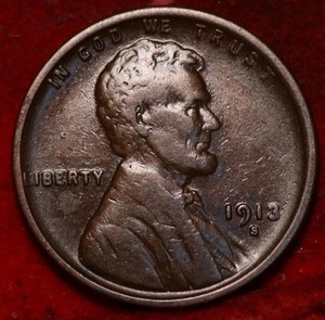 1913-S San Francisco Mint Copper Lincoln Wheat Cent