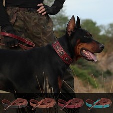 5ft Premium Genuine Leather Dog Leash Heavy Duty Pet Lead for Medium Large Dog