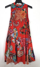Anthropologie Maeve Larkhill Silk Swing Dress Pockets Midi Orange Floral sz M