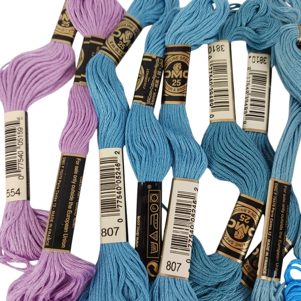 Lot of 12 Skeins of DMC Thread Embroidery Floss Blues, Purple & Green - Image 2 of 3