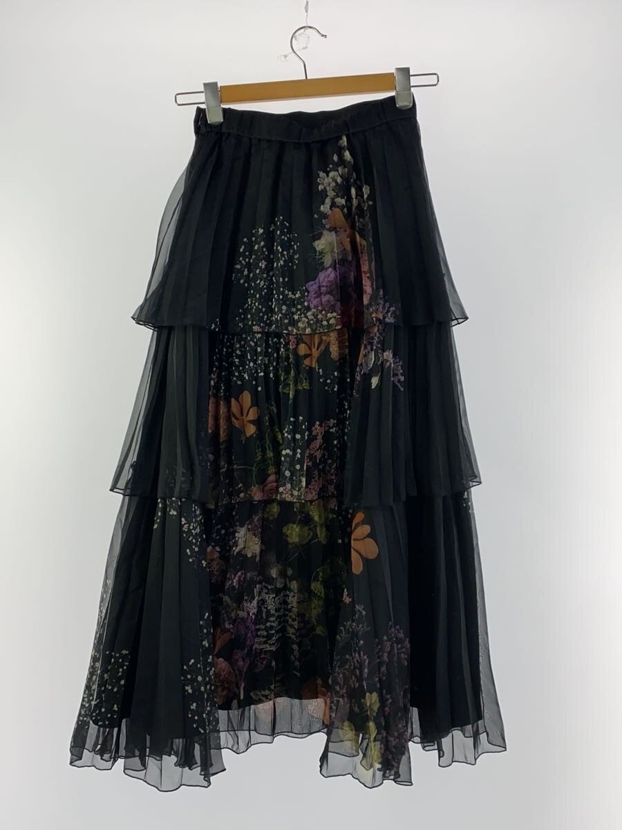 AMERI Long Skirt, Size S, Polyester, Black, Flora… - image 2
