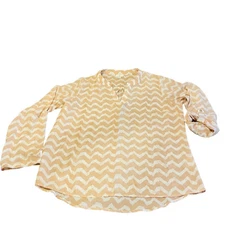 Charming Charlie Women's XL Orange White Chevron Tab Rollup Long Sleeve Blouse