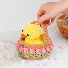 Duck in Flower Basket Crochet, Amigurumi Duck Toy