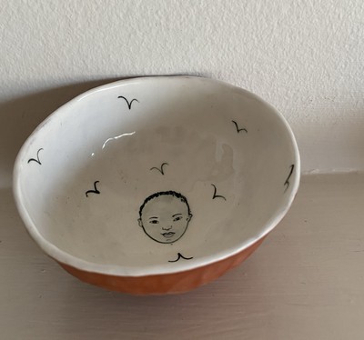 Jenny Mendes Ceramic Pinch Pot With Tiny Boy s Face Painted I Side