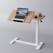 Adjustable Overbed Bedside Table with Wheels Pneumatic Mobile Standing Laptop