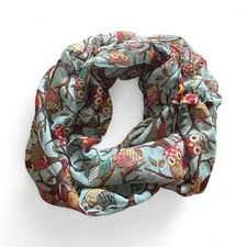 Vivian & Vincent Owl Scarf Infinity Teal & Brown Whimsical Viscose 70” X 20”