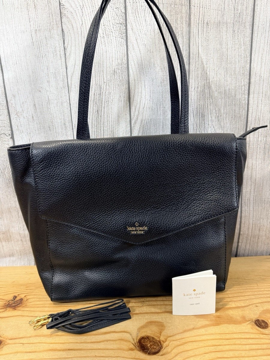 Women Kate Spade Size Large Black Leather & Suede Tote Bag With 