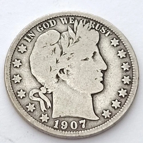 1907-D-Barber Half Dollar Silver Coin 90%  Silver Coin  V.G.