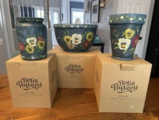 Bob’s Pottery Crock Mixing Bowl & Flowerpot Pansy Vines Susan Winget NEW