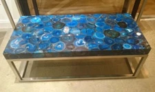 36"x22" Blue Agate Coffee Center Sofa Couch Table, Natural Agate Dining Table