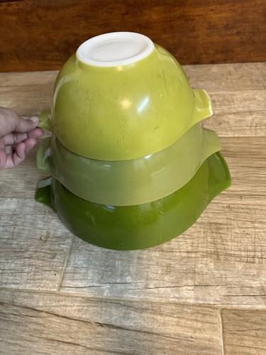 3pc Pyrex Early American Vintage Nesting Mixing Bowls Green - Picture 11 of 12