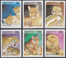 Benin Wild Cats #816 - 821 Mint NH Complete Set of Six Colorful Stamps