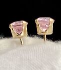 Cubic Zirconia Round Stud Earrings Ladies 14k Yellow Gold Pink Lab Created