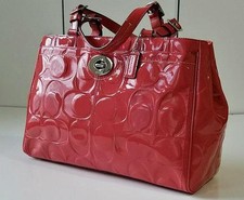 NICE Coach Hampton Rose Pink Patent Leather Embossed LG Carryall Tote Bag Purse