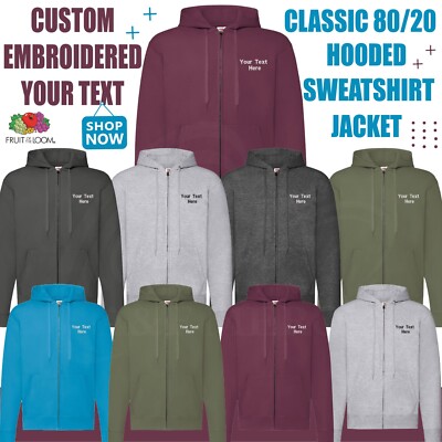 Personalised Embroidered FRIUT of The Loom Classic 80/20 Hooded Jacket  Sports