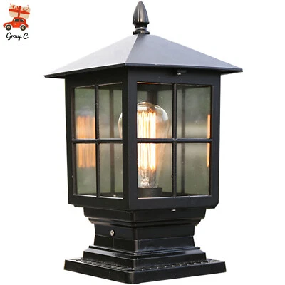 Outdoor Post Light Vintage Black Lantern Garden Fence Pillar Lamp Waterproof