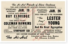 Roy Eldridge 1953 The Hi-Hat Club Boston Jazz Broadsheet Concert Poster